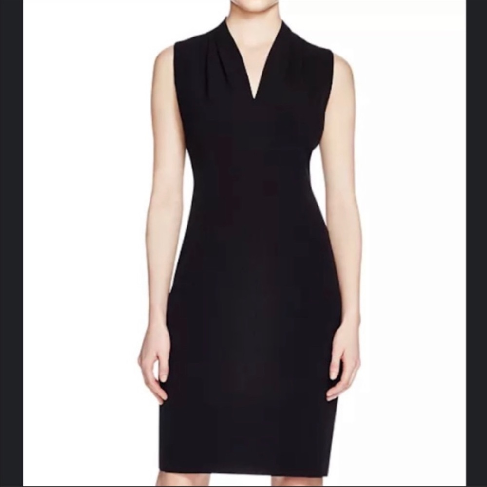 T Tahari Tonya Pleated Sleeveless V-Neck Sheath Dress, Black, Size 12